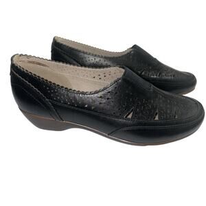 Easy Spirit Duff Women’s Cutout Slip-On Black Leather Flats Size US 9.5M